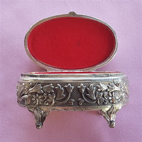 antique metal oval bank box with handle|Antique Oval Decorative Metal Storage Box with Handle .